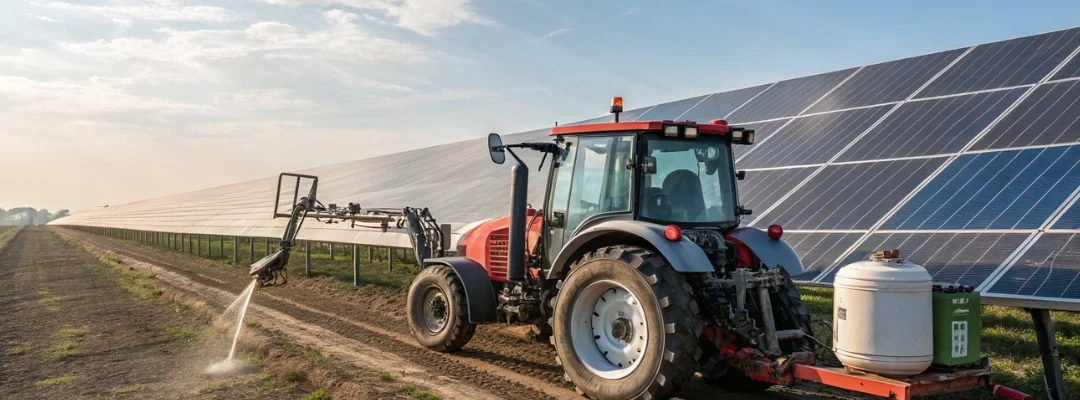 Solar panel cleaning tractor